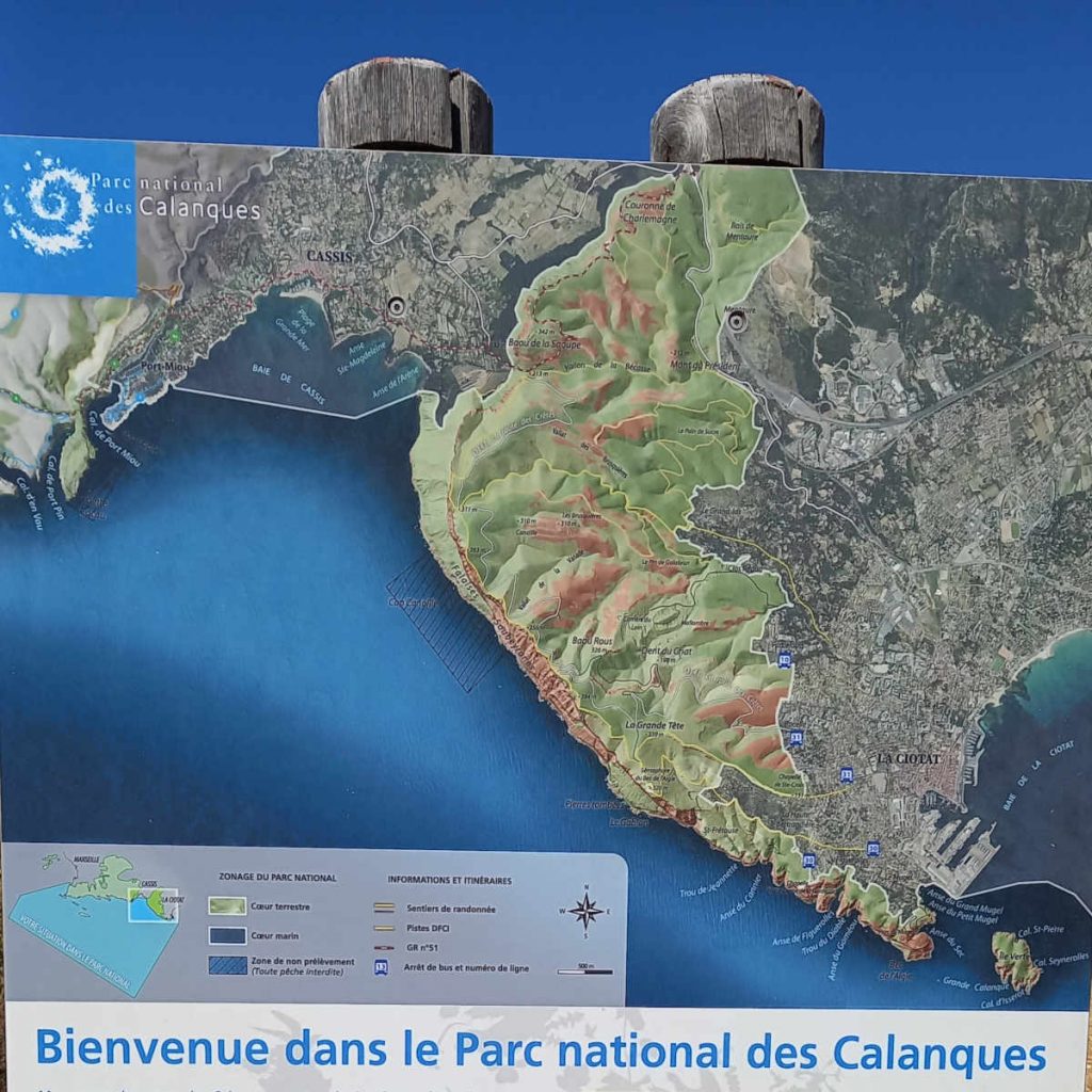 carte Parc national Calanques entre La Ciotat et Cassis