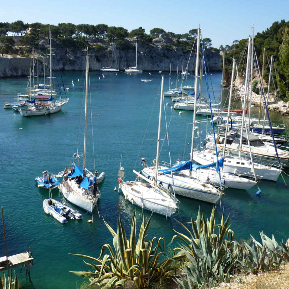 Découvrir la Provence : calanques, villages et vignobles calanque de Port Pin ciel bleu et mer turquoise